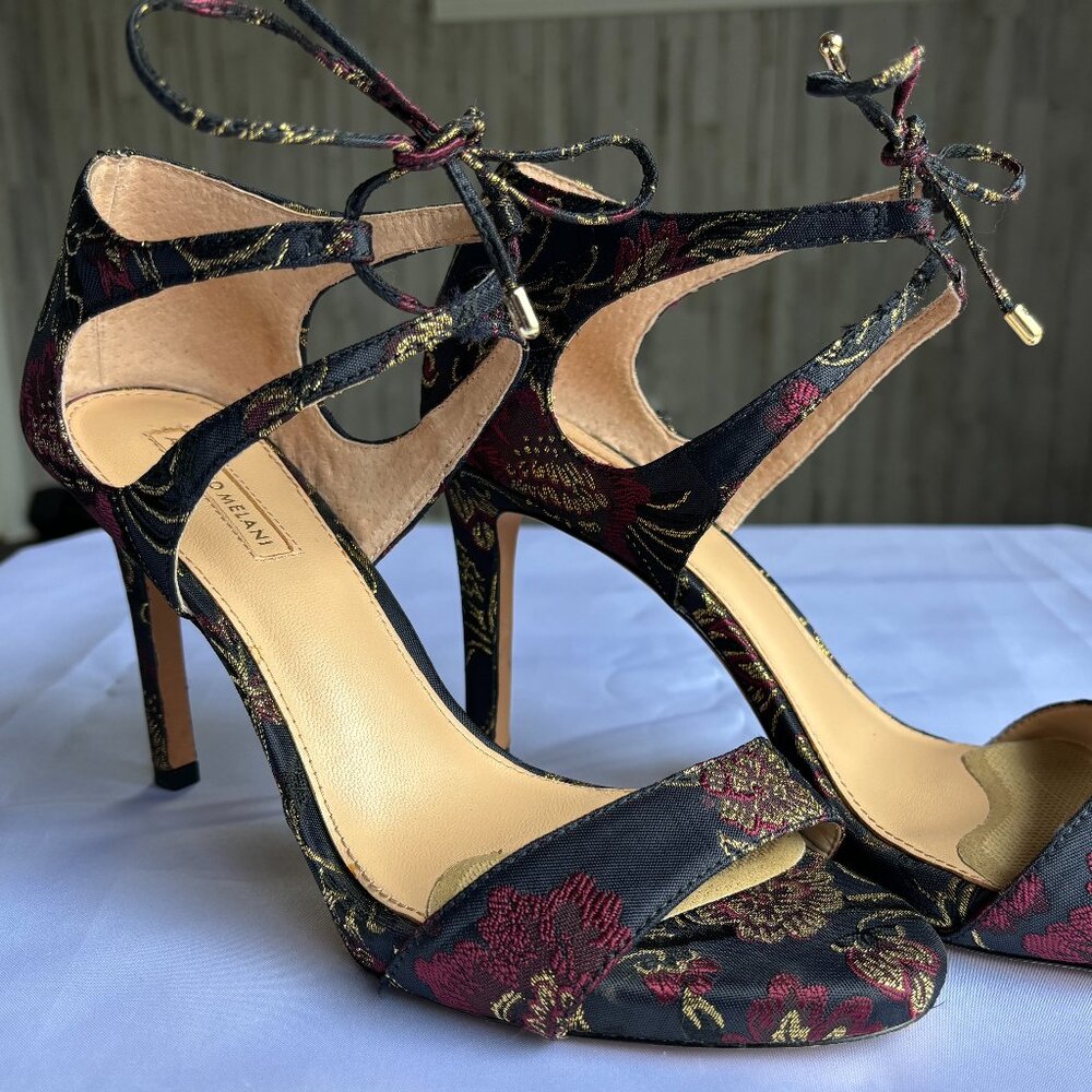 Antonio Melani Navy Blue Satin Floral/Multicolor Heels
